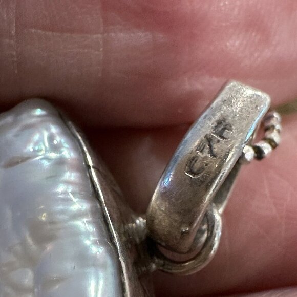 VTG Pendant Necklace 18" Baroque‎ Pearl Sterling Silver Green Peridot Red Garnet - Picture 8 of 9